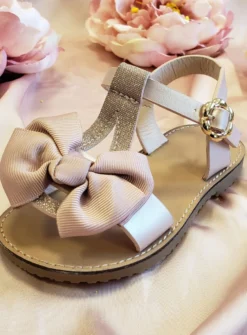 Sandales scintillants fille rose avec noeud