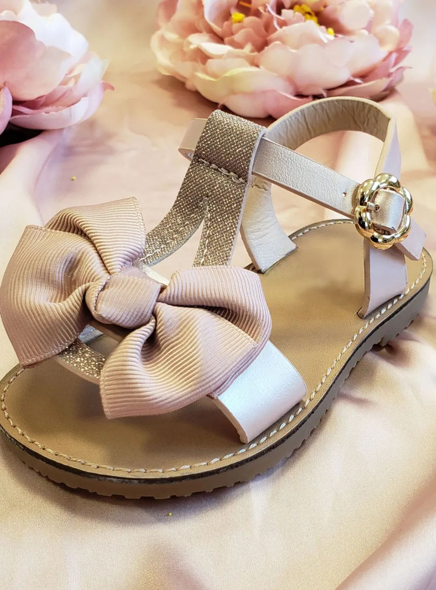 Sandales scintillants fille rose avec noeud