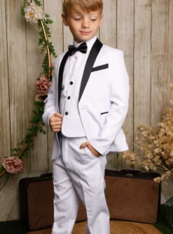 Seconde Vie : Costume garçon Thibault blanc et noir 8 ans 2 pièces