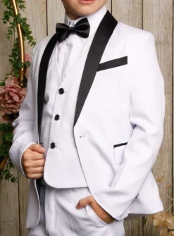Seconde Vie : Costume garçon Thibault blanc et noir 8 ans 2 pièces