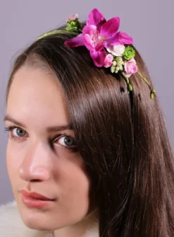 Serre tête avec fleur Rose fushia