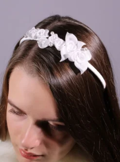 Serre tête blanc fleurs et perles Blanc