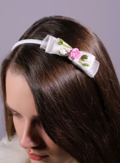 Serre tête blanc ruban et fleurs Blanc
