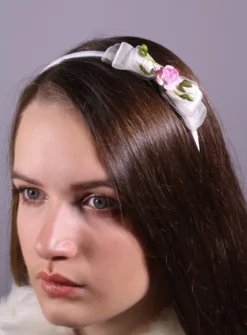 Serre tête blanc ruban et fleurs Blanc
