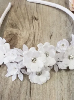 Serre tête cérémonie enfant blanc fleur et strass Blanc
