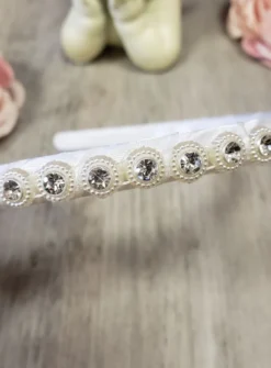 Serre tête cérémonie perles et strass Blanc