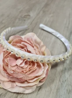 Serre tête cérémonie perles et strass Blanc