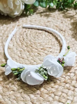 Serre-tête de fleurs blanches et feuillage