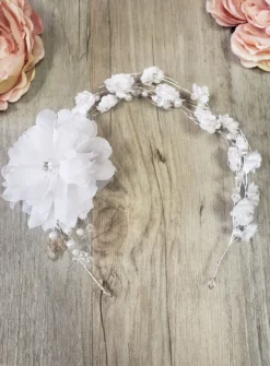Serre tête fil métallisé et fleurs Blanc