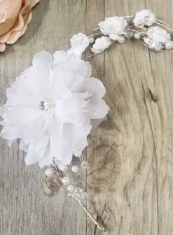 Serre tête fil métallisé et fleurs Blanc