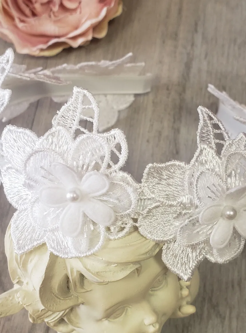 Serre tête fleurs dentelle cérémonie Fille