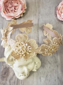 Serre tête fleurs dentelle cérémonie Fille