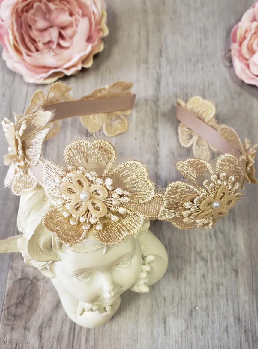 Serre tête fleurs dentelle cérémonie Fille