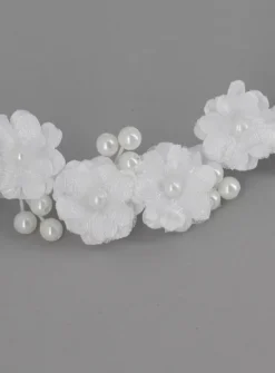 Serre tête fleurs et composition de perles Blanc