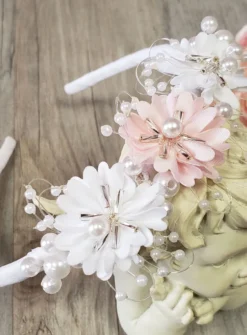 Serre tête fleurs rose et blanches Blanc