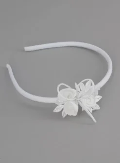 Serre tête 3 fleurs sur feuilles Blanc