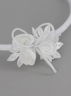 Serre tête 3 fleurs sur feuilles Blanc