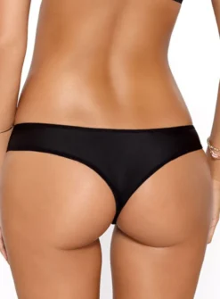 String tanga dentelle noir brodé rose Nadine
