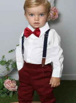 Tenue cérémonie bébé et petit garçon bordeaux