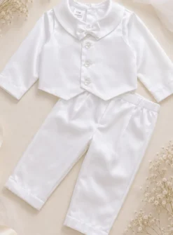 Tenue de baptême bébé garçon satin blanc