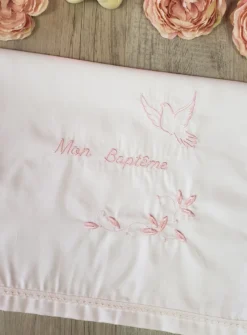 tissu de bapteme broderie Mon Baptême et Colombe