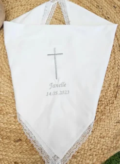 Tissu de baptême blanc motif au choix - Personnalisable Blanc