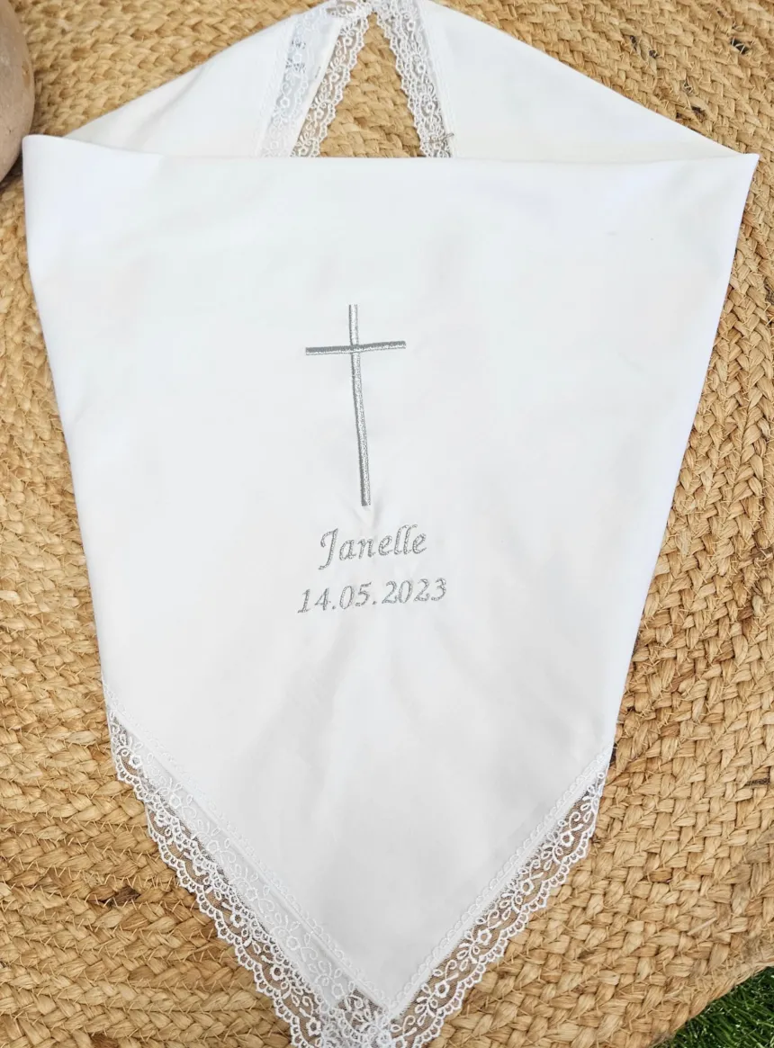 Tissu de baptême blanc motif au choix - Personnalisable Blanc