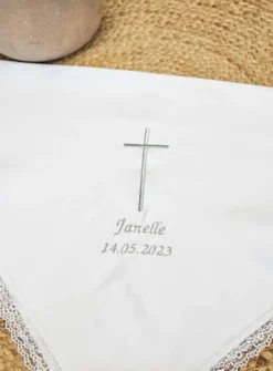 Tissu de baptême blanc motif au choix - Personnalisable Blanc