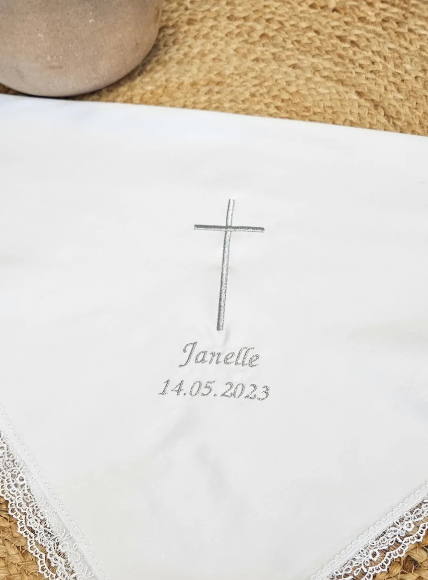 Tissu de baptême blanc motif au choix - Personnalisable Blanc
