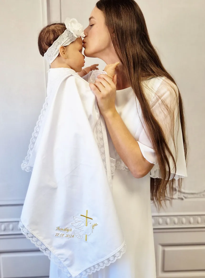 Tissu de baptême blanc motif au choix - Personnalisable Blanc