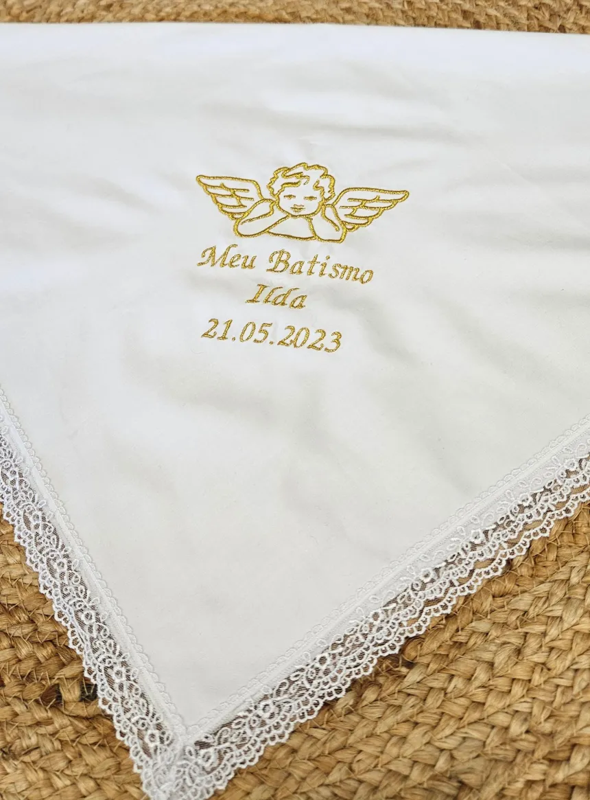Tissu de baptême blanc motif au choix - Personnalisable Blanc
