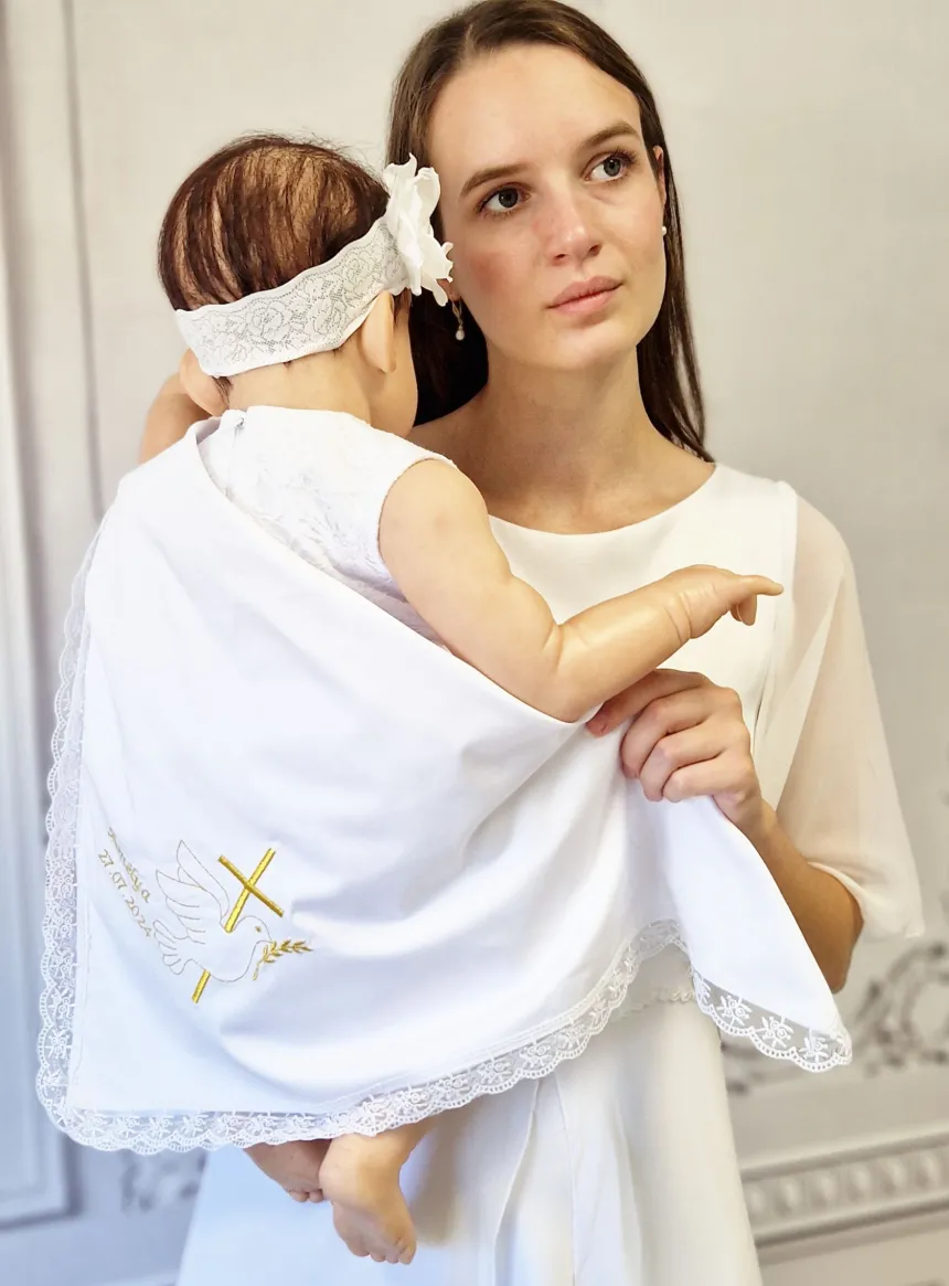 Tissu de baptême blanc motif au choix - Personnalisable Blanc