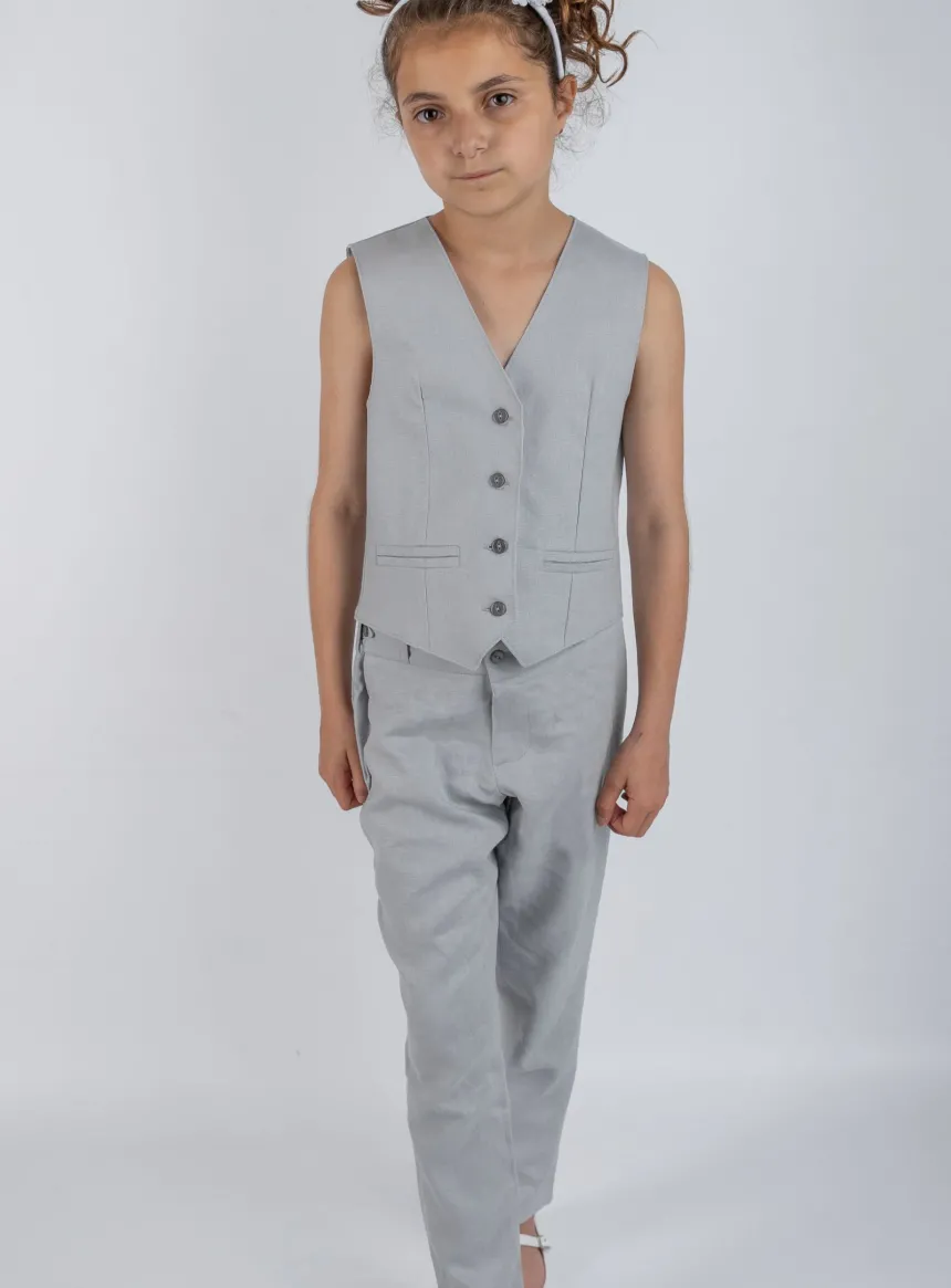 Top bustier fille lin gris