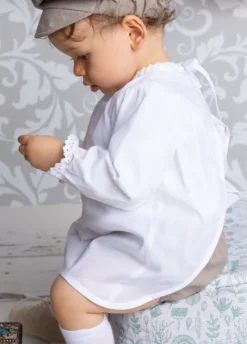 Tunique baptême blanche vintage manches longues Blanc