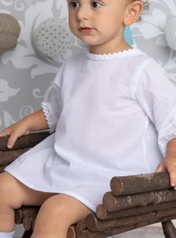 Tunique baptême blanche vintage manches longues Blanc