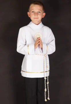 Tunique courte de communion garçon blanche avec cordon