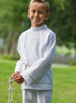 Tunique courte de communion garçon blanche avec cordon