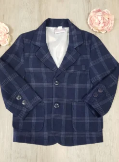 Veste cérémonie bébé petit garçon bleu écossais Mario