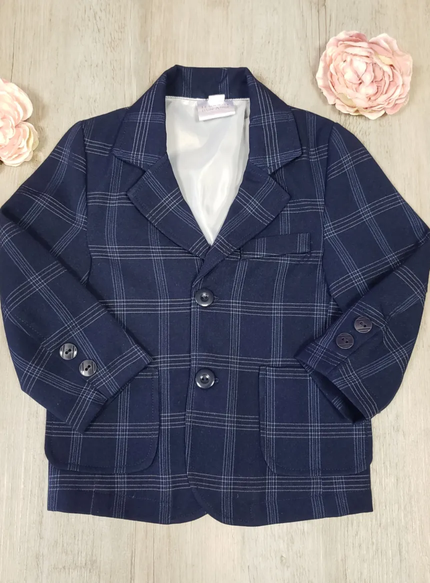 Veste cérémonie bébé petit garçon bleu écossais Mario