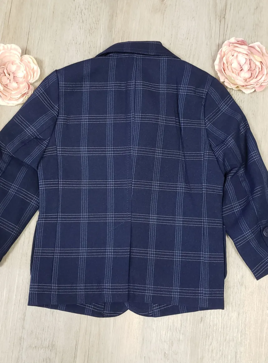 Veste cérémonie bébé petit garçon bleu écossais Mario