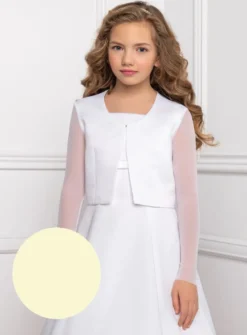 Veste fille en satin et manches en mousseline extensible