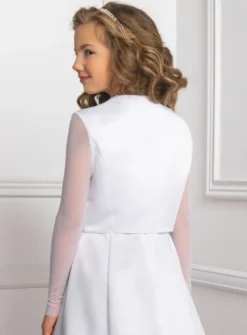 Veste fille en satin et manches en mousseline extensible