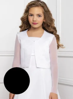Veste fille en satin et manches en mousseline extensible