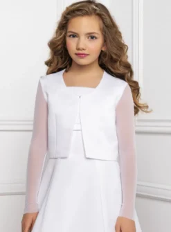 Veste fille en satin et manches en mousseline extensible