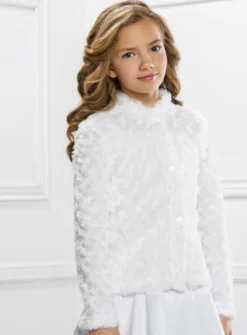 Veste fille fausse fourrure en fleurs