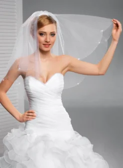 Voile de mariée avec arrondi et boucles de perles
