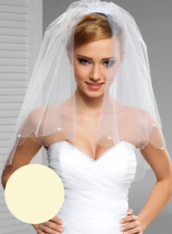 Voile de mariée bord arrondie perles strass cousues
