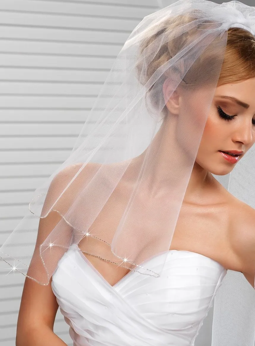 Voile de mariée bord droit perles
