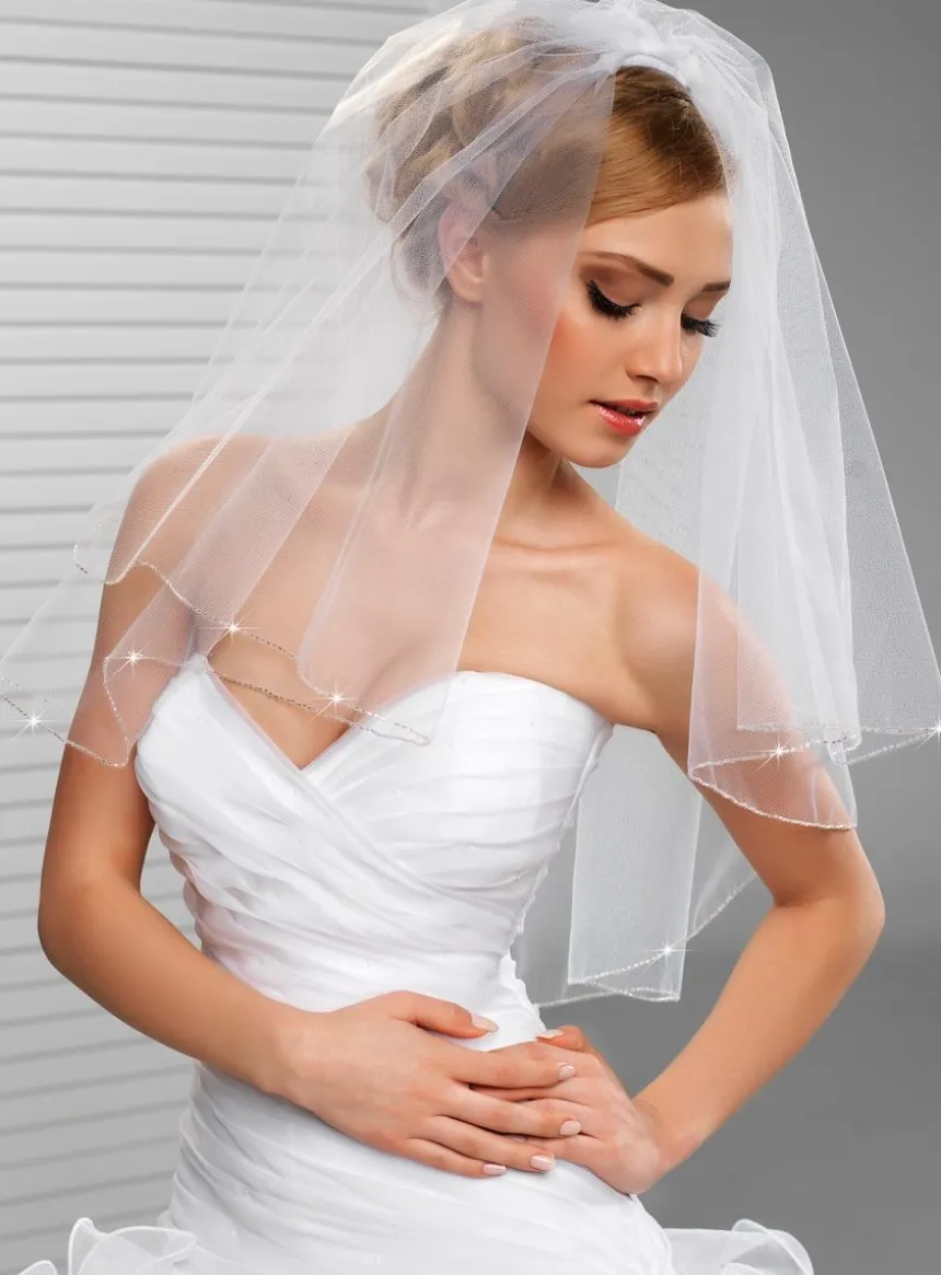 Voile de mariée bord droit perles