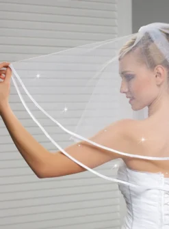 Voile de mariée bord satin et strass